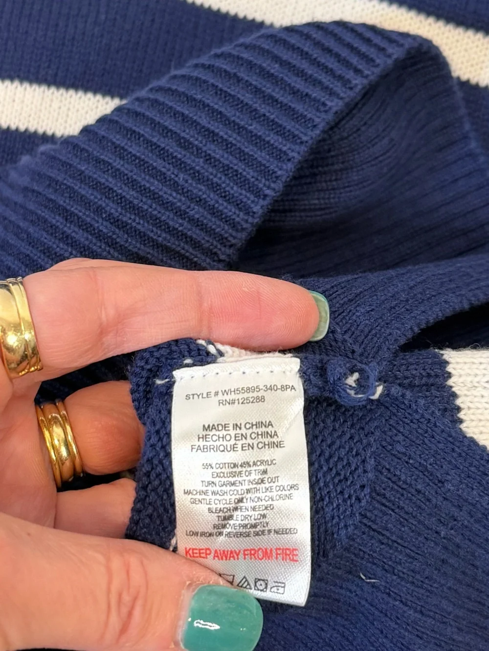 Life Is Good Navy‎ & White Striped V-Neck Hoodie Sweater Flip Flops Size Medium